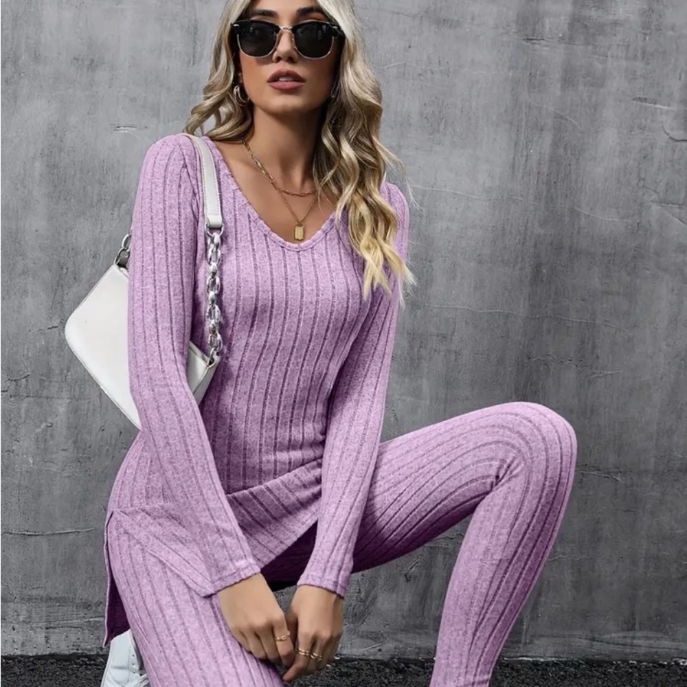 Lavender Ribbed Knit Set